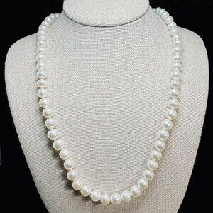 VTG Sterling Silver Fine Freshwater Pearl Necklace 5.5mm Size 18.25'' Length
